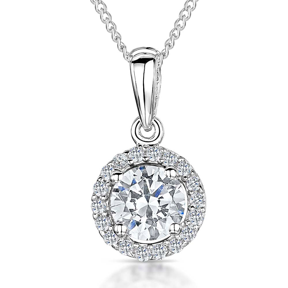 Sterling Silver Halo Pendant With Cubic Zirconias