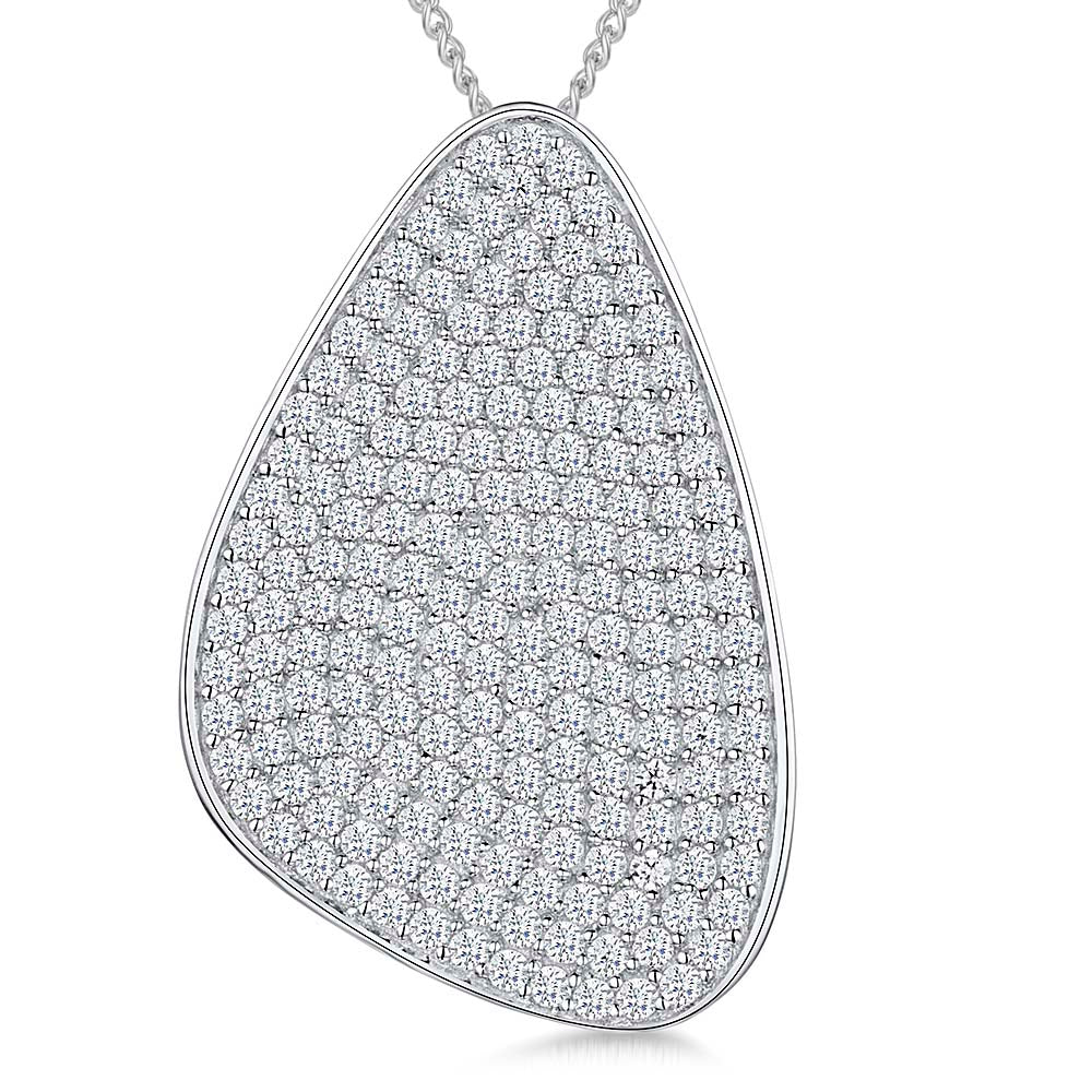 Sterling Silver Offset Rounded Triangle Pendant Encrusted With Cubic Zirconias