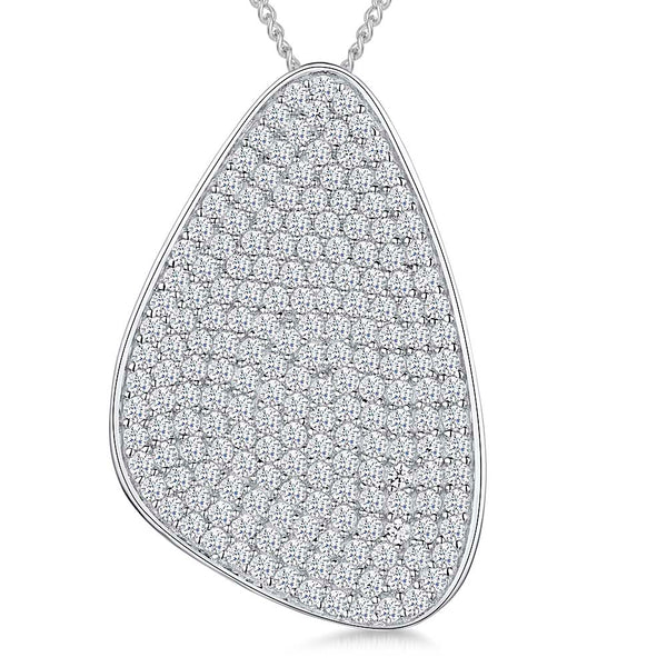 Sterling Silver Offset Rounded Triangle Pendant Encrusted With Cubic Zirconias