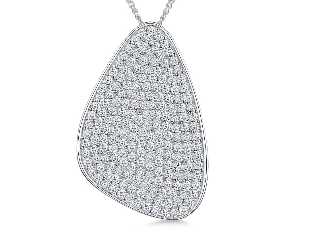 Sterling Silver Offset Rounded Triangle Pendant Encrusted With Cubic Zirconias