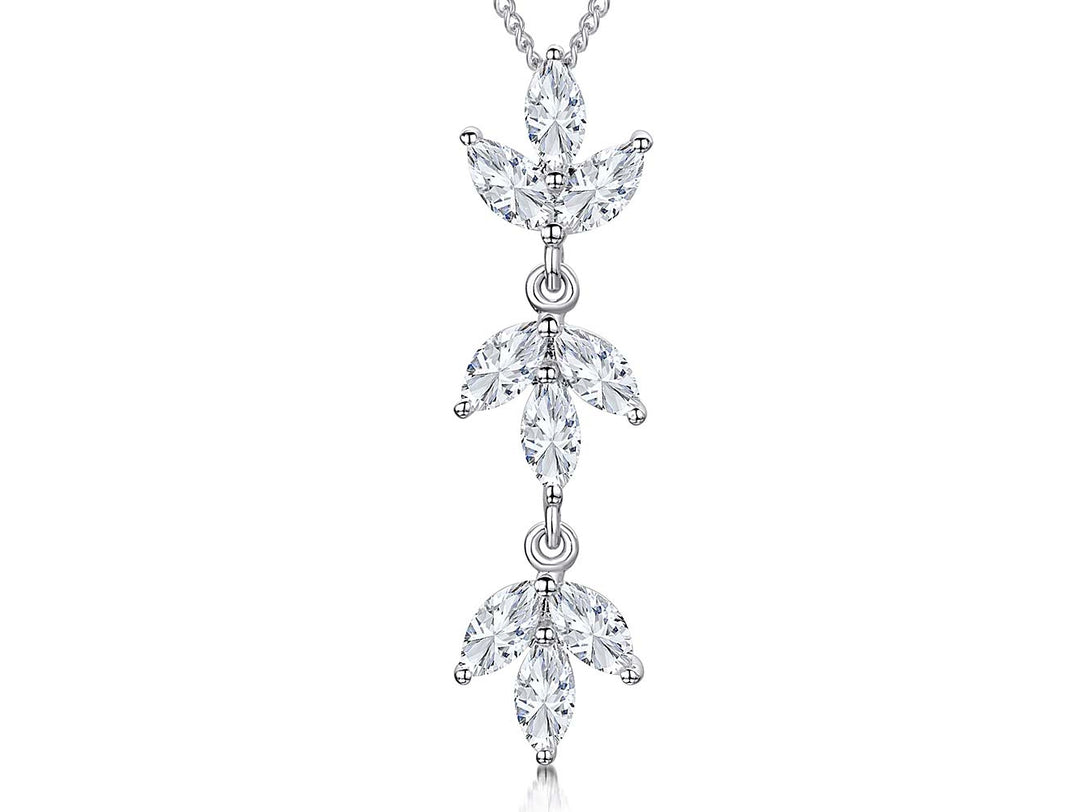 Sterling Silver Cubic Zirconia Set  Marquise Petal Pendant
