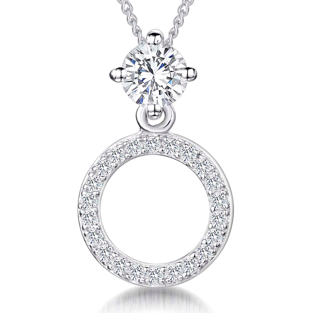 Sterling Silver Open Circle Pendant With Solitaire Bale