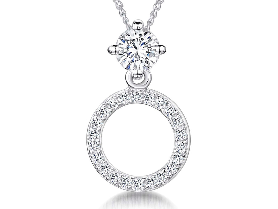 Sterling Silver Open Circle Pendant With Solitaire Bale