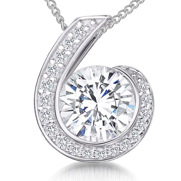 Sterling Silver Pave Set '6' Pendant With Central Cubic Zirconia