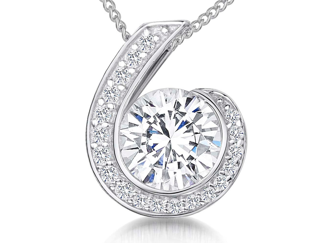 Sterling Silver Pave Set '6' Pendant With Central Cubic Zirconia
