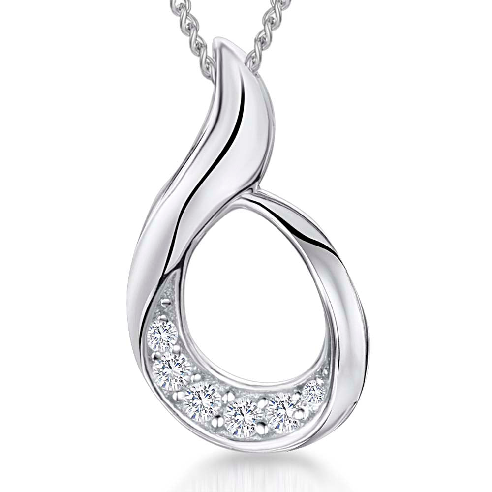 Sterling Silver Open 'Flame' Pendant Set with Cubic Zirconias