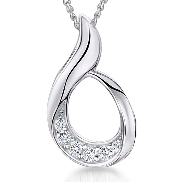 Sterling Silver Open 'Flame' Pendant Set with Cubic Zirconias
