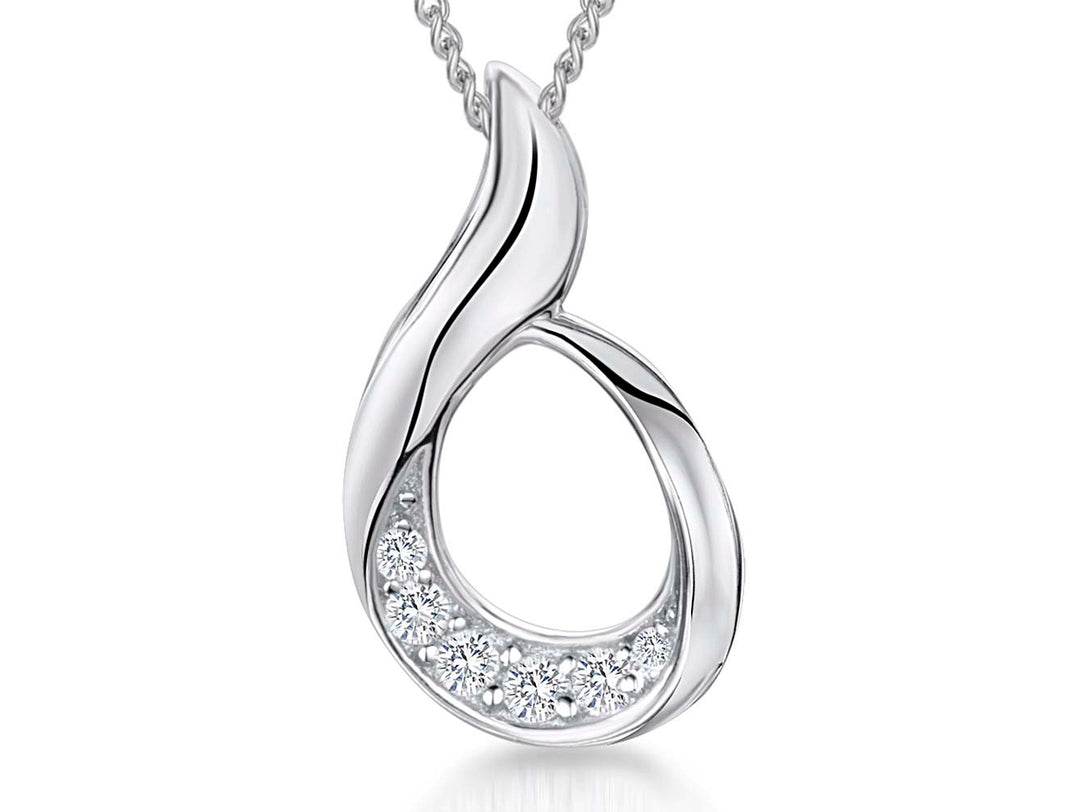 Sterling Silver Open 'Flame' Pendant Set with Cubic Zirconias