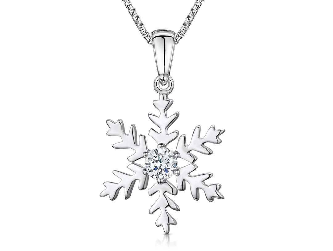 Sterling Silver Snowflake Pendant Set with a Quarter Carat Cubic Zirconia  JOOLS By Jenny Brown