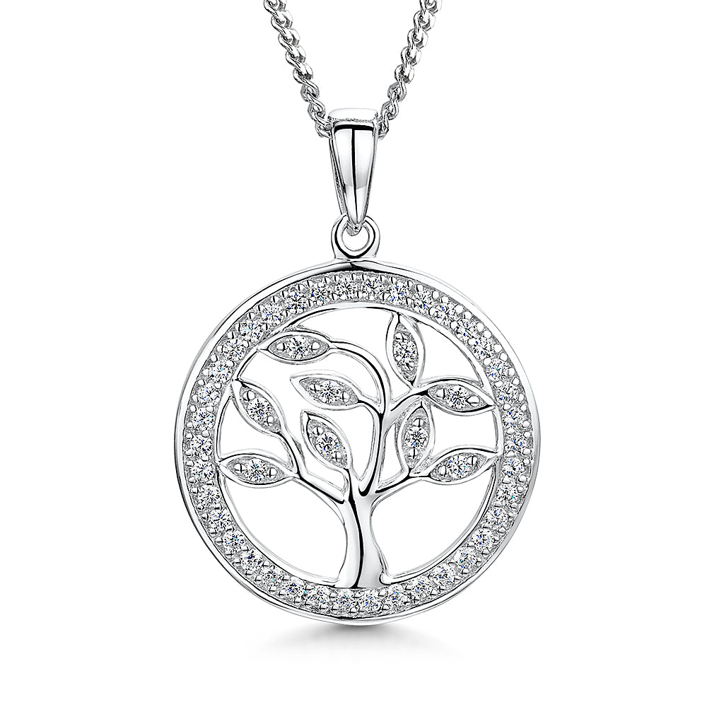 Sterling Silver Tree Of Life Cubic Zirconia Pendant