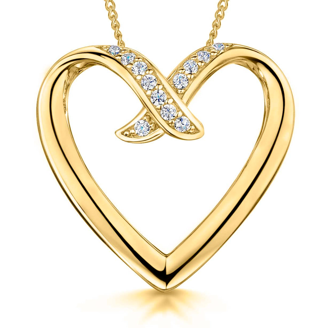 Yellow Gold Overlapping Heart Pendant With Cubic Zirconias
