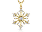 Load image into Gallery viewer, Yellow Gold Cubic Zirconia Snowflake Necklace With A Single Round Stone Centre
