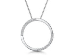 Load image into Gallery viewer, A sterling silver open circle pendant with cubic zirconia stones set in a semi-polished finish, attached to a silver chain.-JOOLS by Jenny Brown
