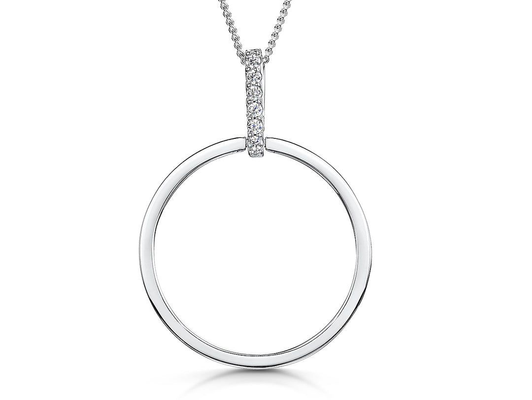Sterling-Silver-Polished-Open-Circle-Pendant-Set-Featuring-A-White-Zirconia-Set-Bale