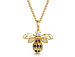 Load image into Gallery viewer, A yellow gold bee necklace with black and white cubic zirconia stones -JOOLS by Jenny Brown
