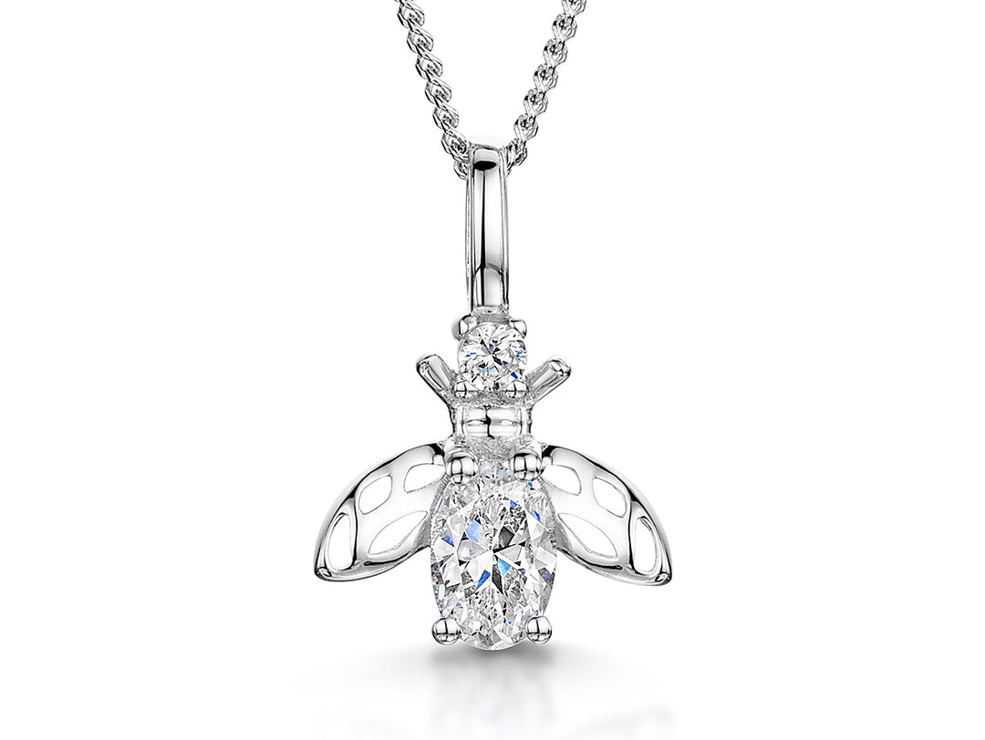 Sterling Silver Bee Oval  Cubic Zirconia Necklace