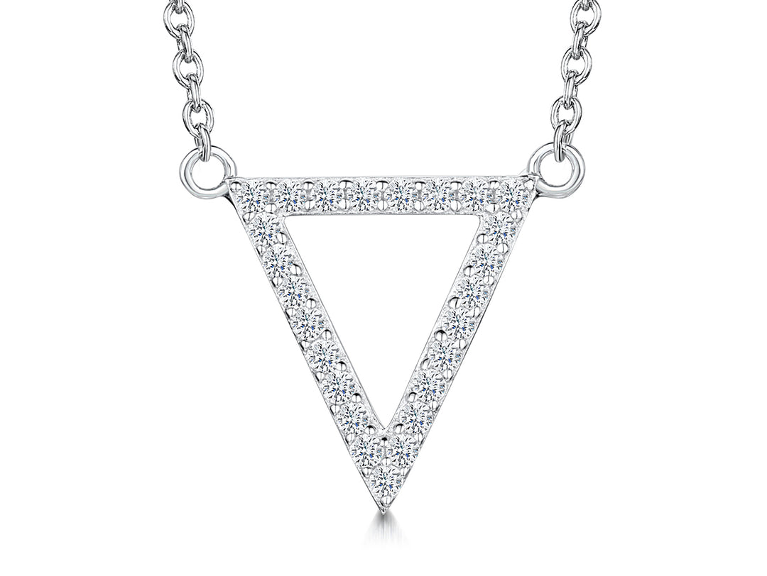 A sterling silver upside down triangle pendant with pave set cubic zirconias on a fixed chain-JOOLS by Jenny Brown
