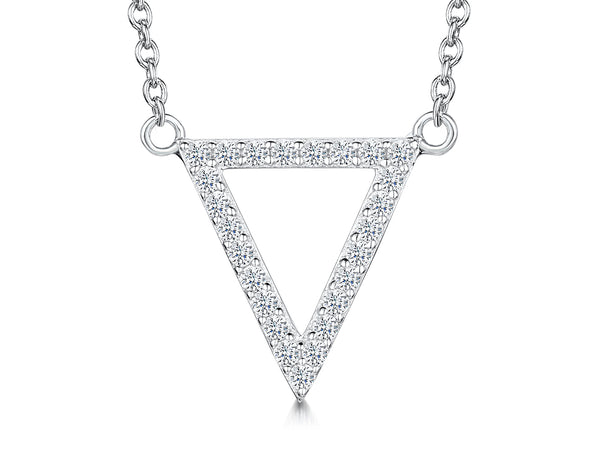 A sterling silver upside down triangle pendant with pave set cubic zirconias on a fixed chain-JOOLS by Jenny Brown