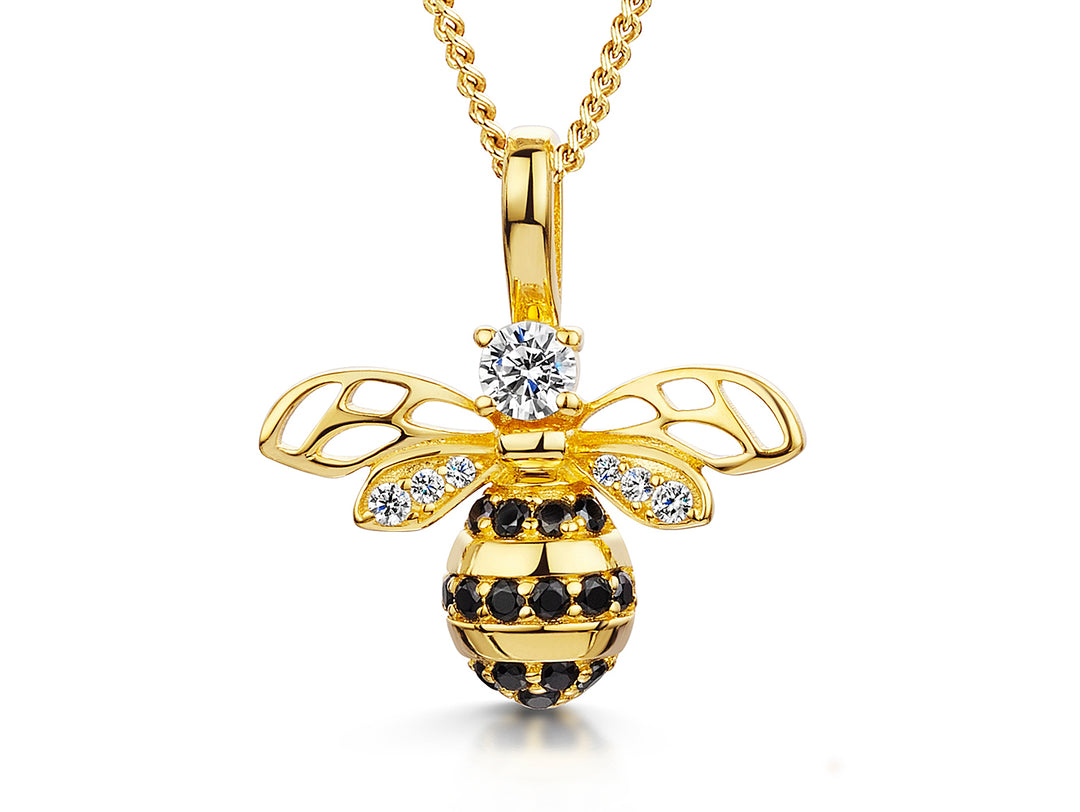 Large Yellow Gold Cubic Zirconia Bee Necklace-JOOLS by Jenny Brown