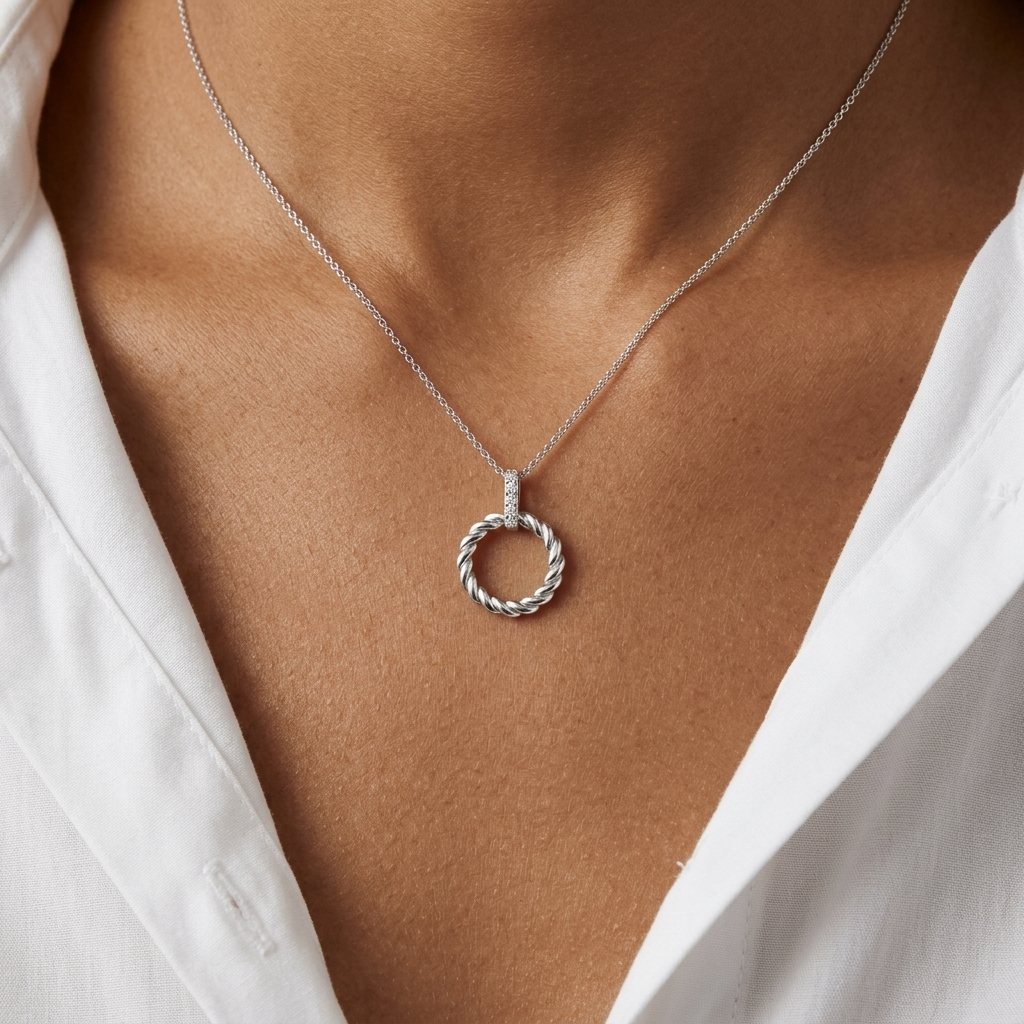 Sterling Silver Rope Twist Pendant With CZ Bale