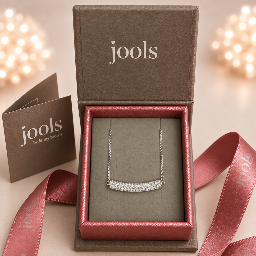 Sterling Silver Pave Set Curved Bar Necklace