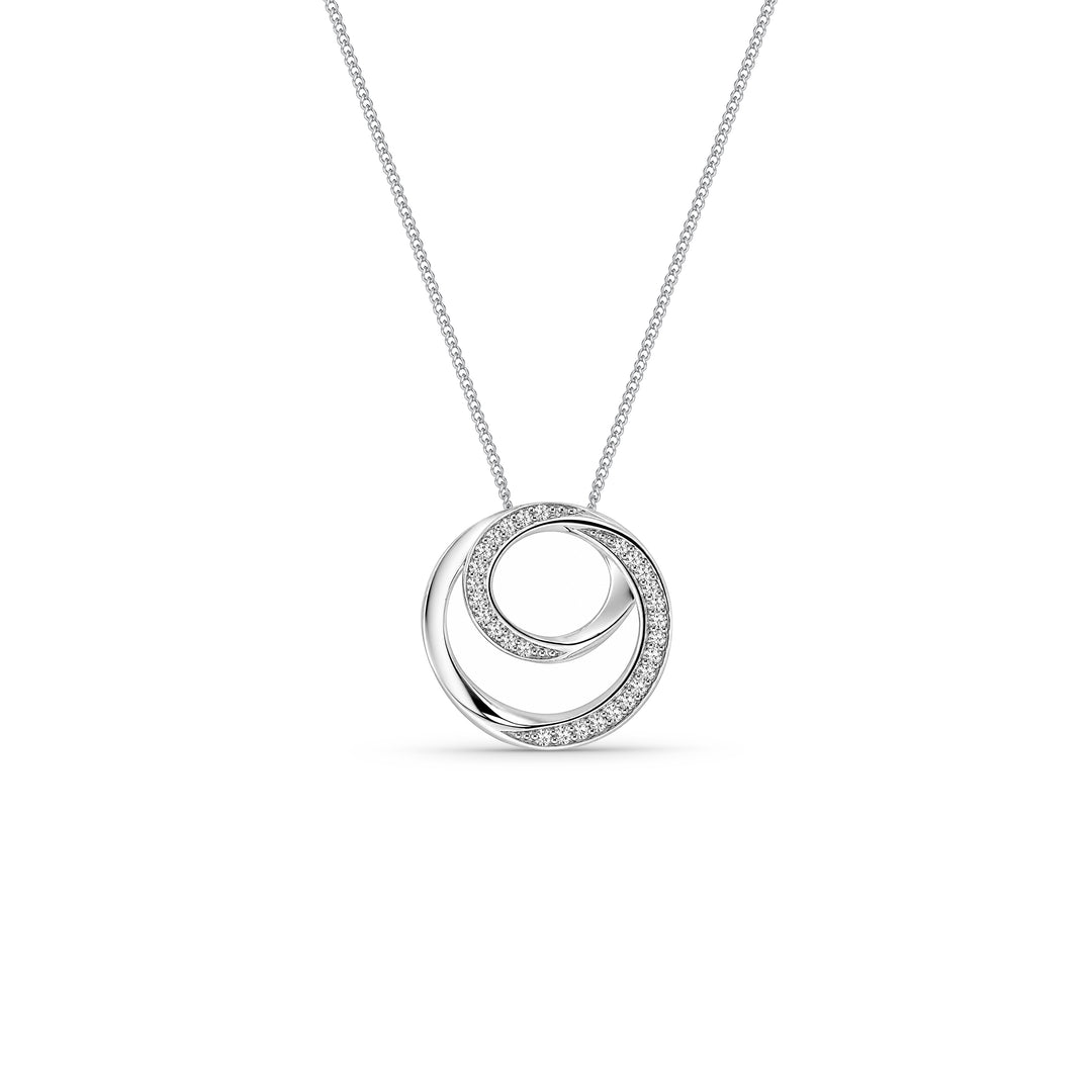 Half Pave Silver Circle Pendant