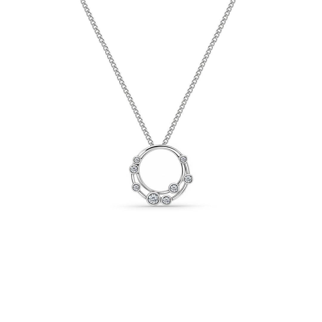 Silver Circle Pendant With Scattered Bubble CZs