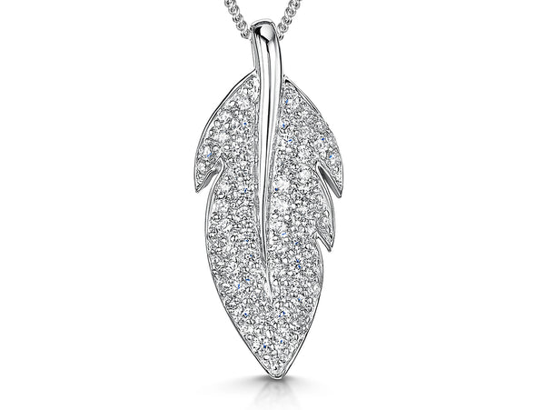 A sterling silver feather pendant set with cubic zirconias-JOOLS by Jenny Brown