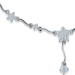 Load image into Gallery viewer, Sterling Silver Flower Drop Necklace Set With  Cubic Zirconia Stones

