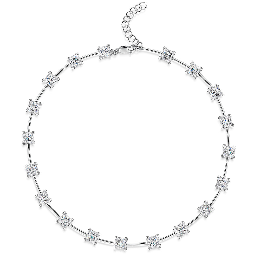 Sterling Silver Full Necklace With Princess Cut Cubic Zirconias
-JOOLS by Jenny Brown
