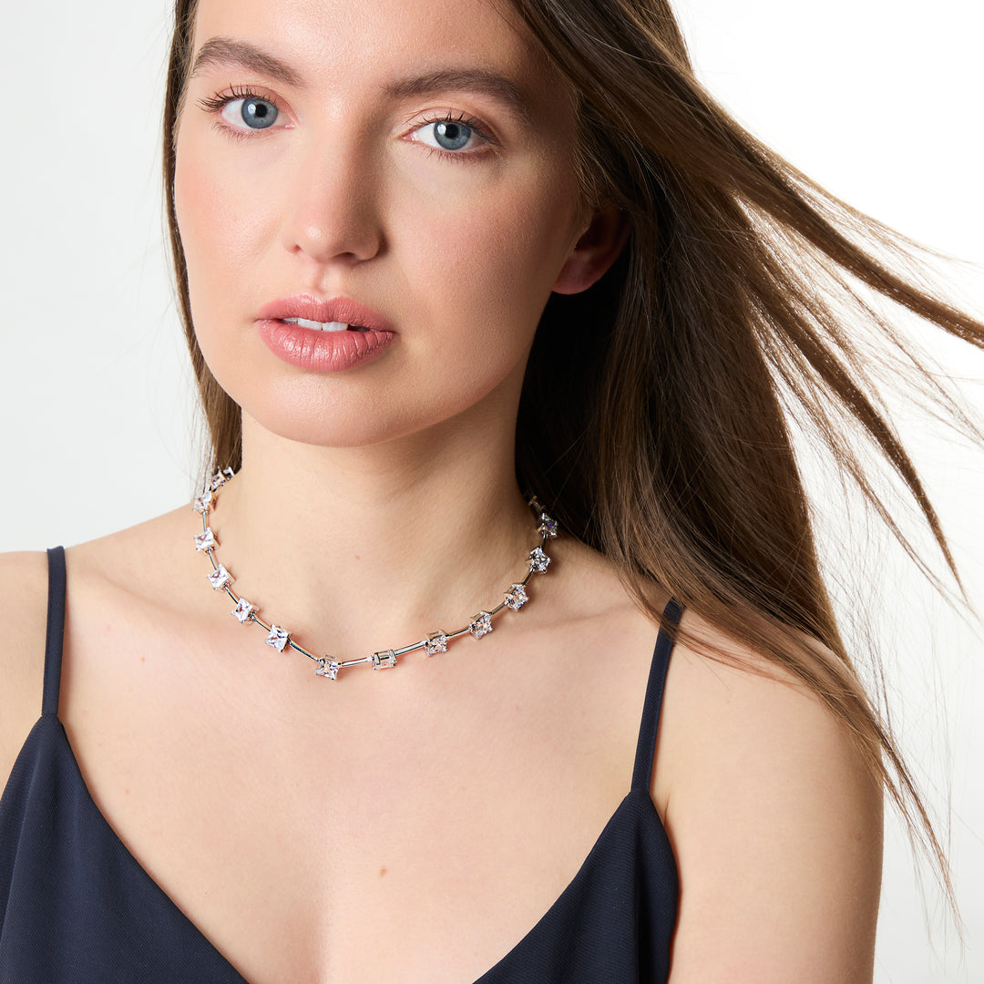 Sterling Silver Full Necklace With Princess Cut Cubic Zirconias
-JOOLS by Jenny Brown