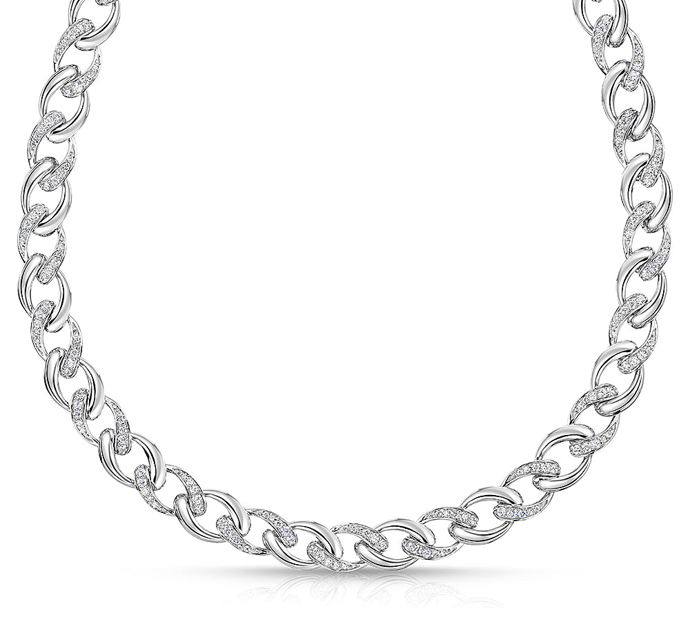 Sterling Silver Cubic Zirconia Chain Link Full Necklace-JOOLS by Jenny Brown