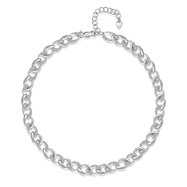 Sterling Silver Cubic Zirconia Chain Link Full Necklace-JOOLS by Jenny Brown