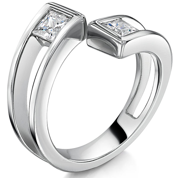 Sterling Silver Ring With Princess Cut Cubic Zirconias In A Squared Setting - JOOLS By Jenny Brown
