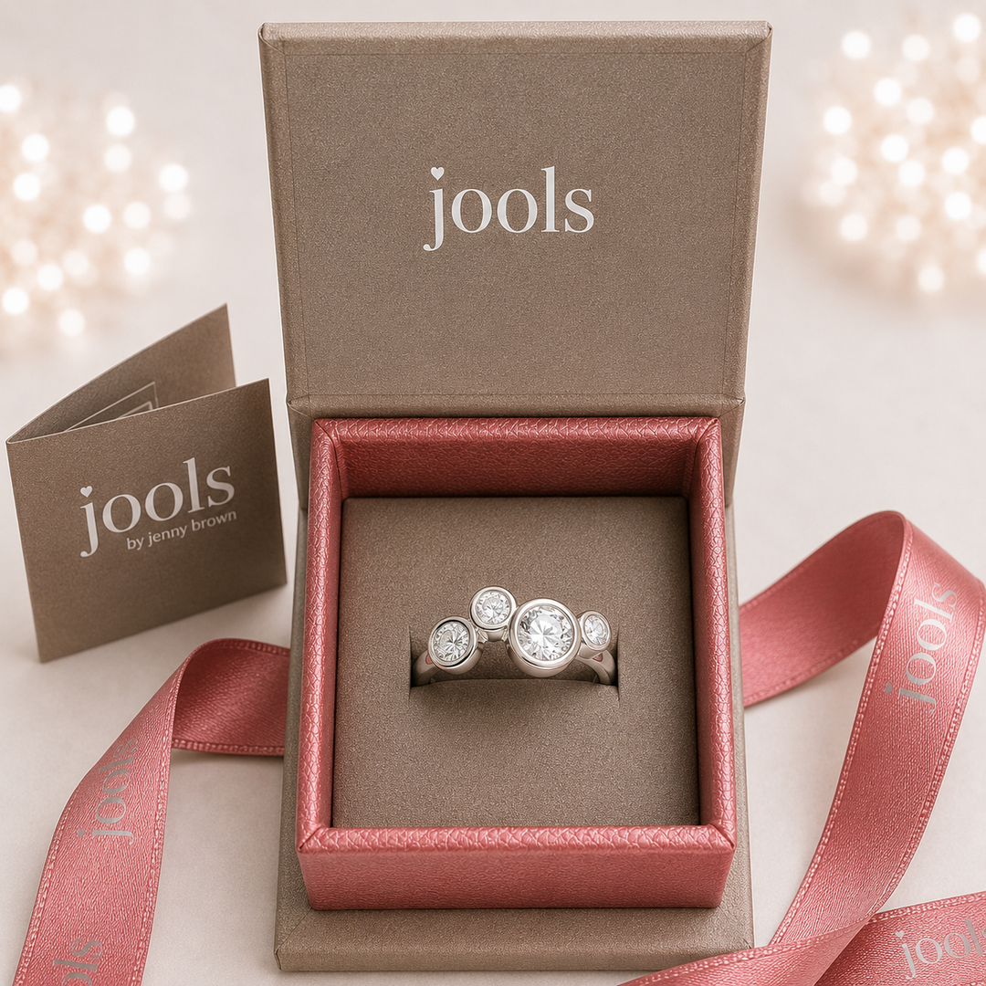Sterling Silver Bubble Ring Set With 4 White Zirconia Stones