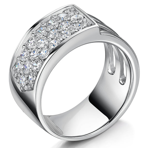 Sterling Silver Ring With Half Pave Cubic Zirconias And 3 Open Bands