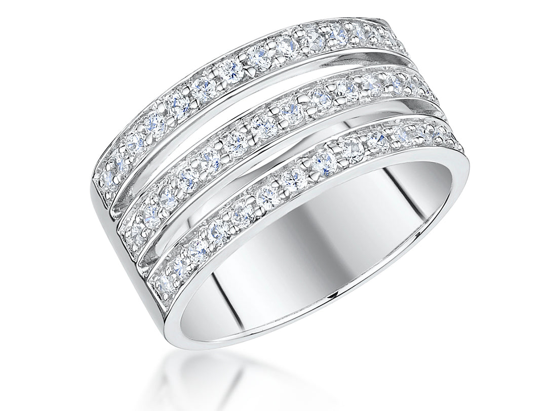 A sterling silver triple band pave ring set with cubic zirconia stones.-JOOLS by Jenny Brown