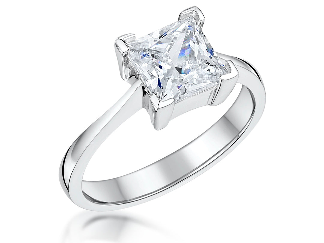 STERLING SILVER  TWO CARAT PRINCESS CUT SQUARE SOLITAIRE Ring 