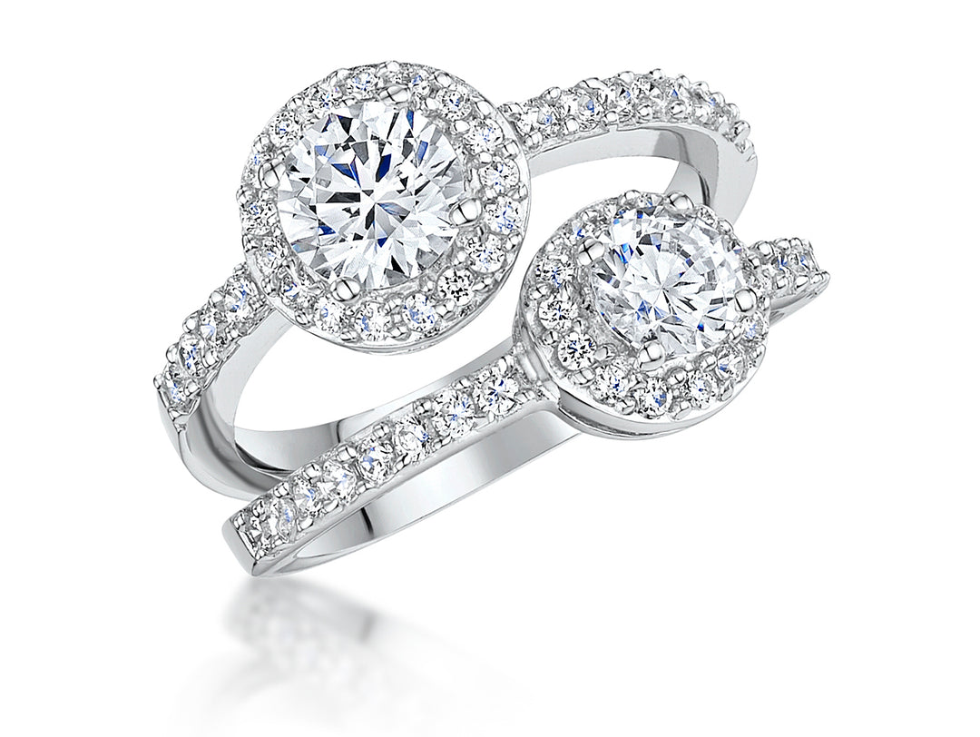 Sterling Silver Double Halo Ring Set With  Cubic Zirconia