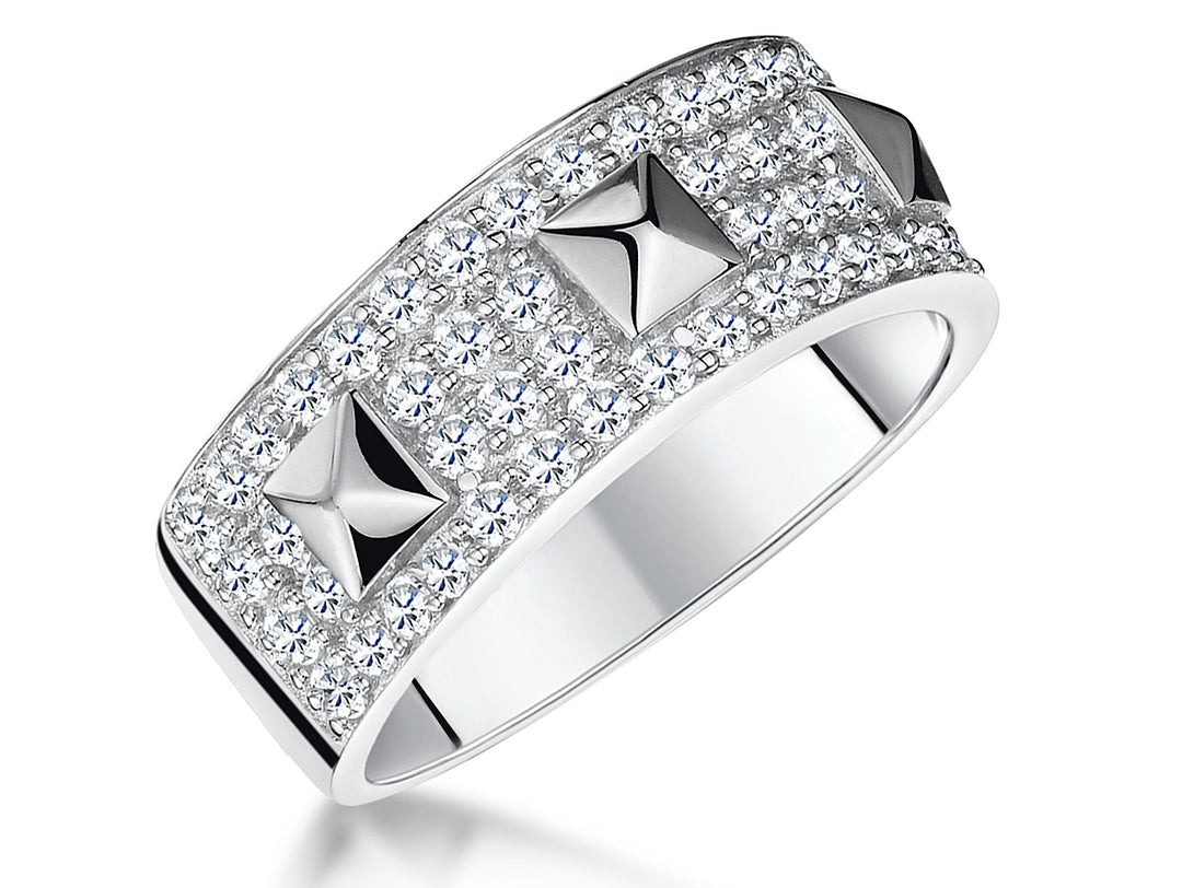 A sterling silver ring with pave set cubic zirconia stones, featuring a polished finish -JOOLS by Jenny Brown