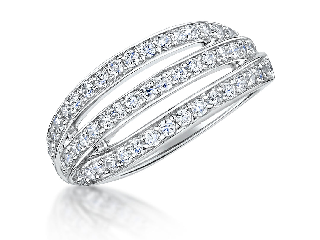 Sterling Silver Triple Open Band Set With Cubic Zirconia Stone Ring - JOOLS By Jenny Brown