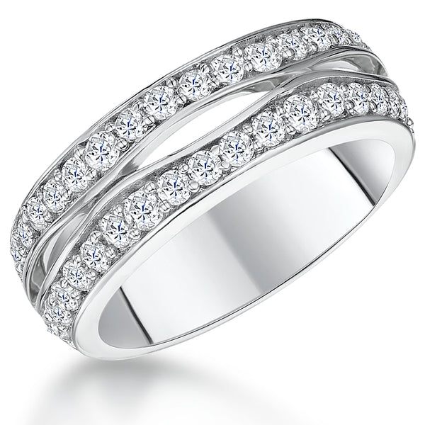 A sterling silver ring with two wavy pave set bands of cubic zirconia stones-JOOLS by Jenny Brown