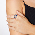 Load image into Gallery viewer, Sterling Silver 9  Stone Bubble Ring With  White &amp; Sapphire Blue Cubic Zirconia-JOOLS by Jenny Brown
