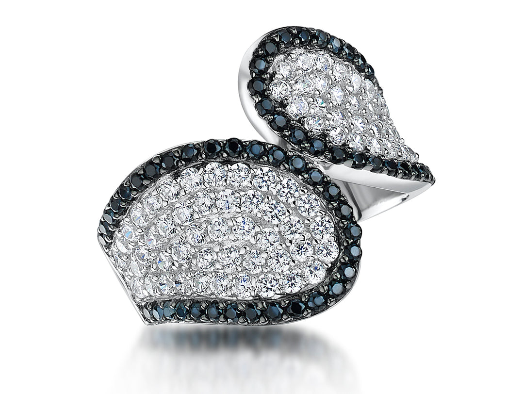 Sterling Silver Black White Cubic Zirconia Ring