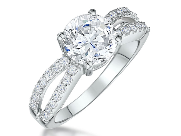 Sterling Silver Split Shoulder Solitaire Cubic Zirconia Ring - JOOLS By Jenny Brown