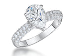 Load image into Gallery viewer, Sterling Silver Solitaire Ring Set With A Three Carat Pear Shape Centre Stone With Two Rows of Pave Set Stone Shoulders - JOOLS By Jenny Brown

