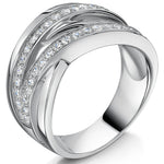 Load image into Gallery viewer, A sterling silver ring with intricate woven bands and pave set cubic zirconia stones-JOOLS by Jenny Brown

