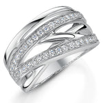 Load image into Gallery viewer, A sterling silver ring with intricate woven bands and pave set cubic zirconia stones-JOOLS by Jenny Brown

