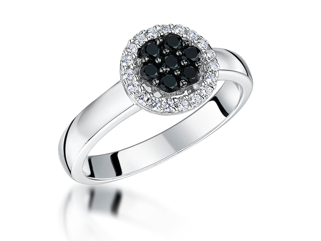 Sterling Silver Black Cubic Zirconia  Halo Ring