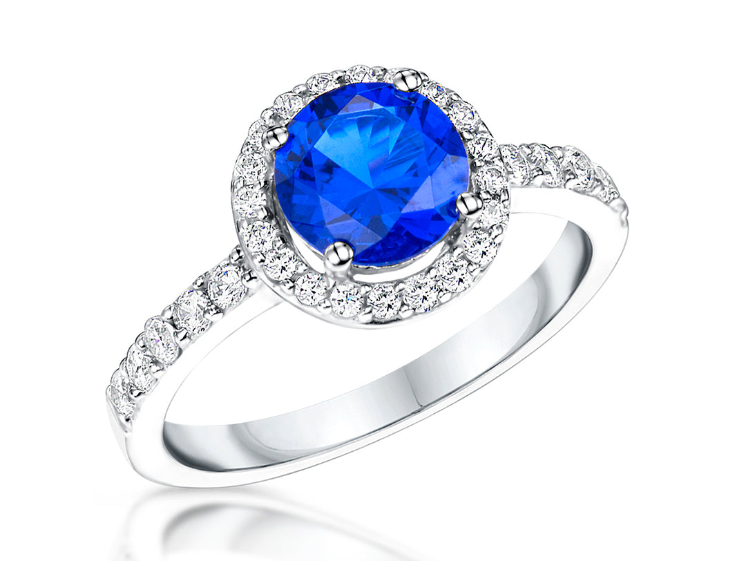 Sterling Silver Sapphire Blue Cubic Zirconia Halo Ring